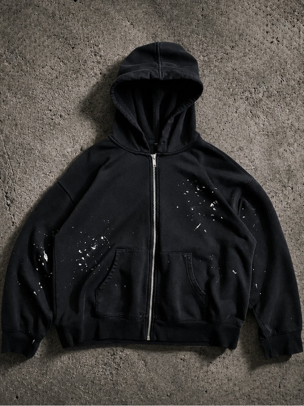 ABO Black Paint-Splatter Zip Up Hoodie